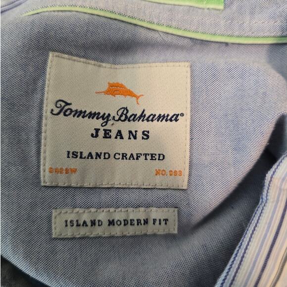Tommy Bahama Jeans Island Crafted Modern Fit Blue Stripped Men's Dress Shirt XXL - Picture 3 of 4